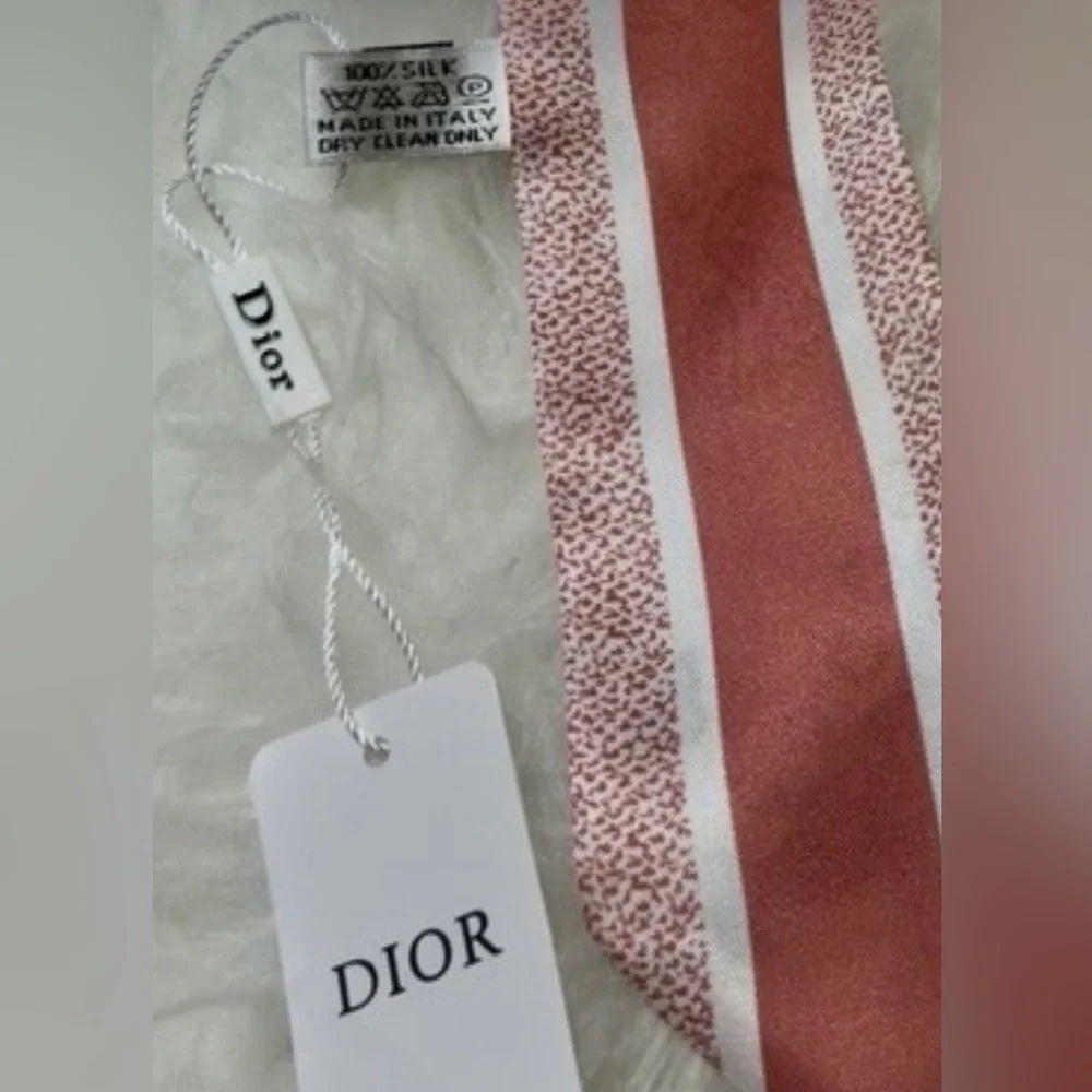 Christian Dior Pink Floral Butterfly Twilly Scarf Mitzah Silk
